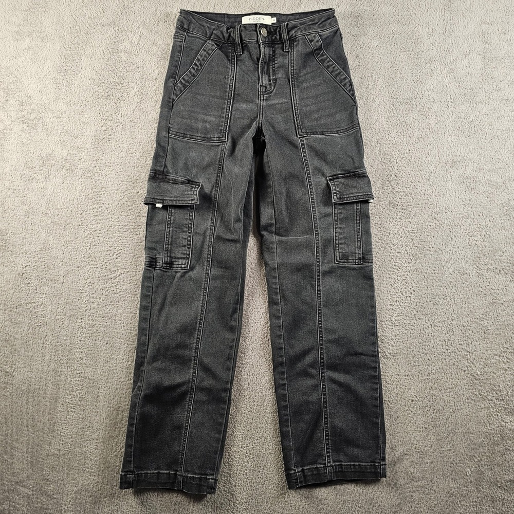Hidden Jeans Black Cargo Denim Straight Leg Pants Womens 26